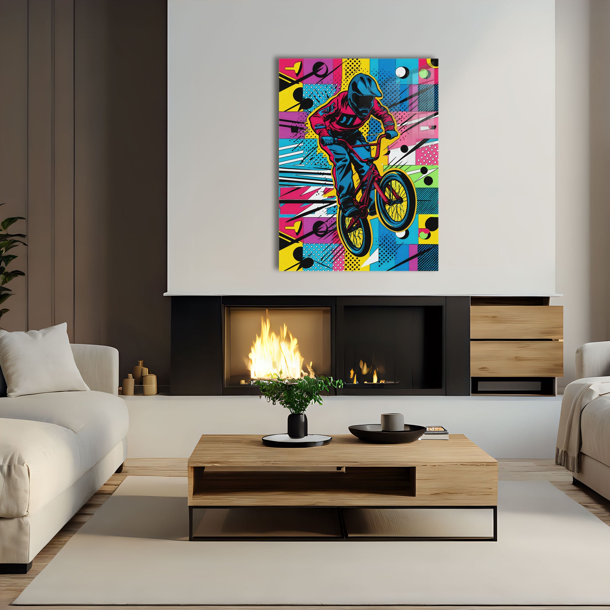 Air is an original and exclusive contemporary pop art, luxury artwork print, it's 12-colour Giclée printed, then hand mounted on to a luxury 10mm thick, high gloss acrylic panel with crystal clear diamond polished edges. On the back is an invisible floating subframe, giving a very modern and contemporary look that creates a dramatic focal point. Image 3.