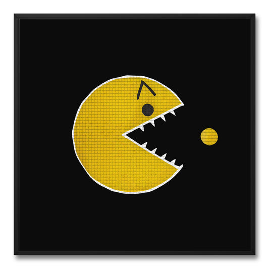 Angry Pac-Man is an original and exclusive contemporary pop art, luxury artwork print. It's Giclée printed on to a finely textured 400gsm artist-grade cotton canvas and stretched over 38mm solid wood artist stretcher bars. Image 1.