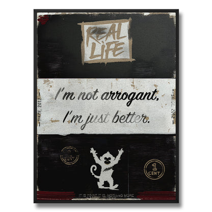 Arrogant is an original and exclusive contemporary art, luxury artwork print. It's Giclée printed on to a finely textured 400gsm artist-grade cotton canvas and stretched over 38mm solid wood artist stretcher bars. Image 1.