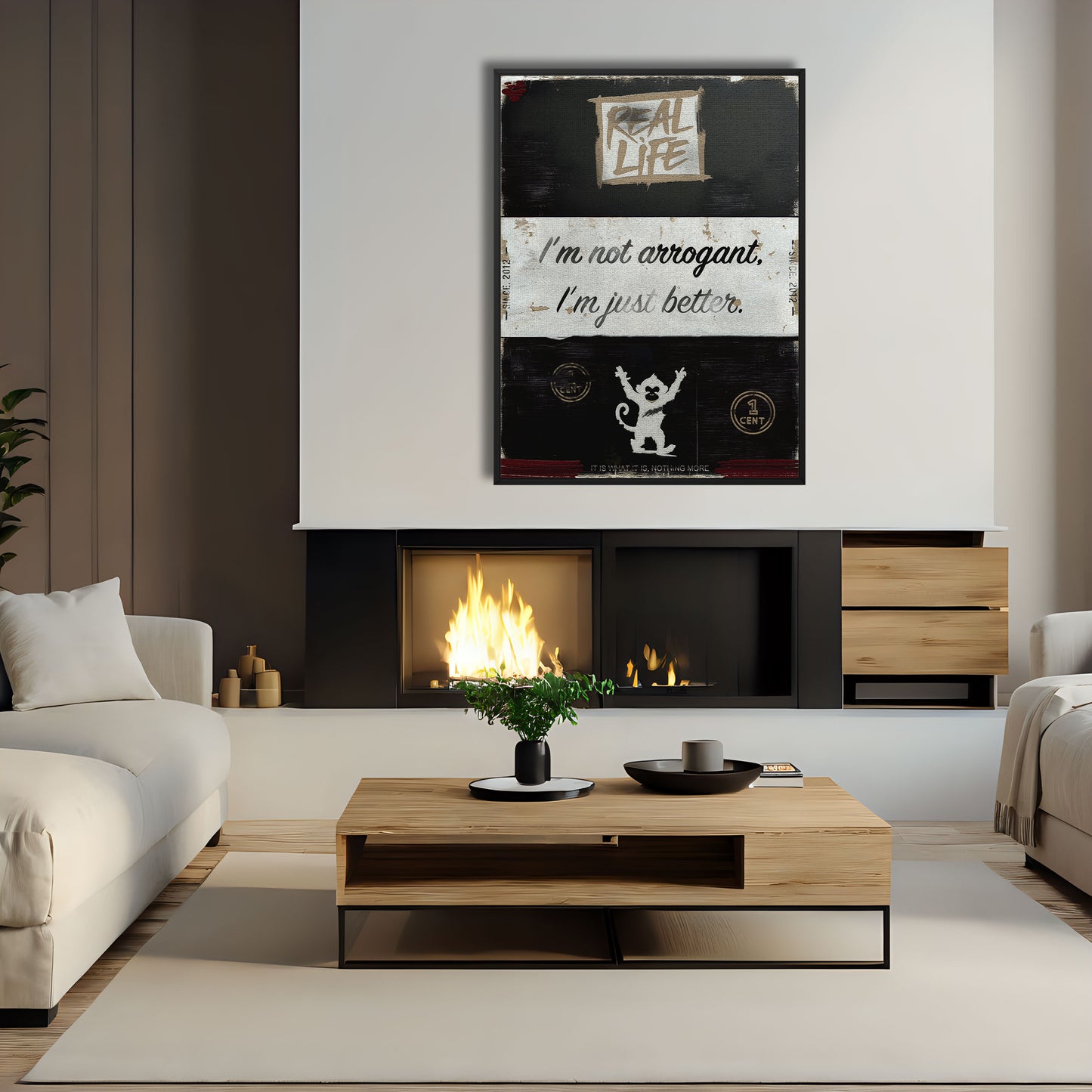 Arrogant is an original and exclusive contemporary art, luxury artwork print. It's Giclée printed on to a finely textured 400gsm artist-grade cotton canvas and stretched over 38mm solid wood artist stretcher bars. Image 3.